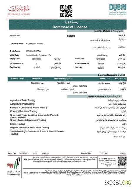 Modèle Word et PDF de licence commerciale des Émirats arabes unis Dubaï, version 2